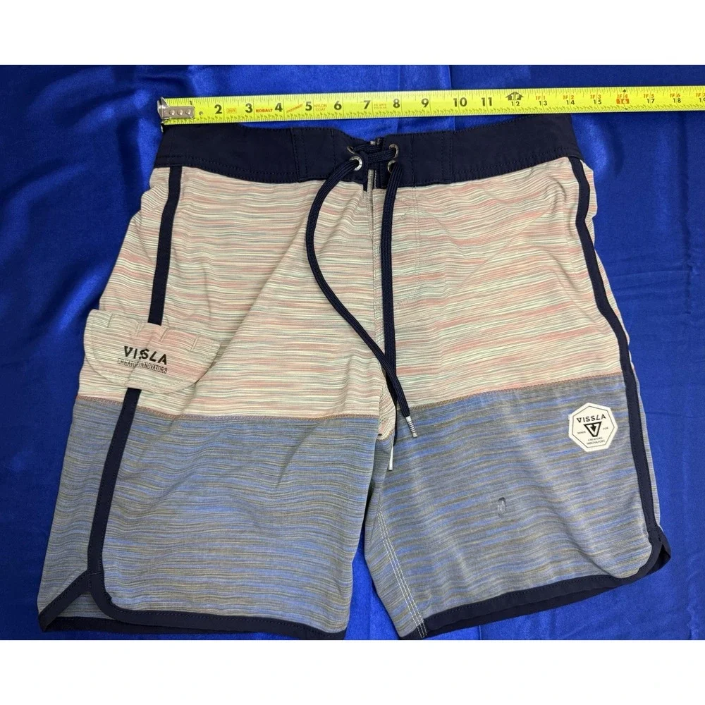 Vissla Men's Size 27 Blue Striped Board Shorts Swim Trunks Surfer Surfwear Beach